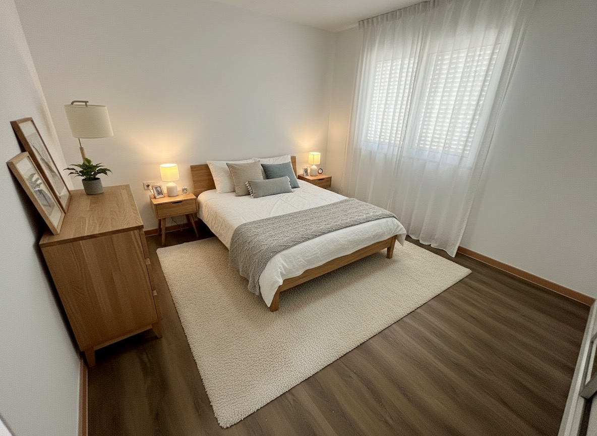 Spacious bedroom interior apartment Murdeira Sal Island Cape Verde