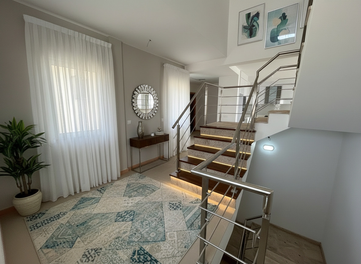 Modern staircase and entrance hall inside residential building in Murdeira Sal Island Cape Verde